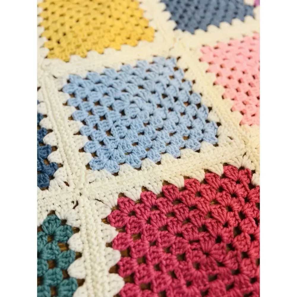 Vintage Handmade Patch Crochet Afghan Size 53 X 58 Multicolor Granny Cozy